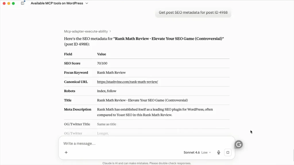 Analyze a Specific Post With Rank Math MCP